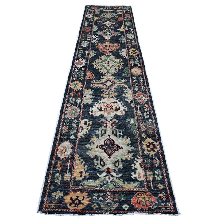 2'10" x 11'9" New Hand Knotted Black Wool Runner Oriental Rug - MOA10289027