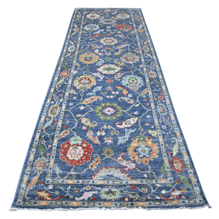 4'1" x 11'9" New Hand Knotted Blue Wool Runner Oriental Rug - MOA10289029