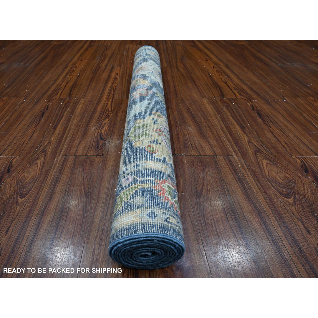 4'1" x 11'9" New Hand Knotted Blue Wool Runner Oriental Rug - MOA10289029