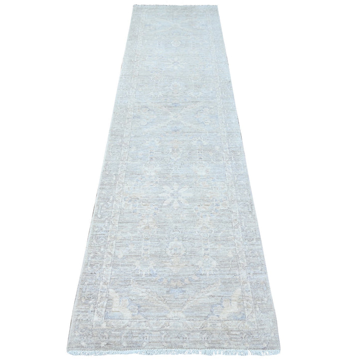 2'6" x 9'10" New Hand Knotted Grey Wool Runner Oriental Rug - MOA10289034