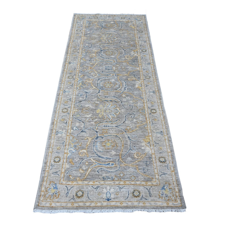 3'0" x 7'8" New Hand Knotted Grey Wool Runner Oriental Rug - MOA10289040