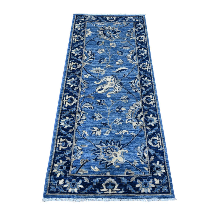 2'6" x 5'10" New Hand Knotted Blue Wool Runner Oriental Rug - MOA10289042