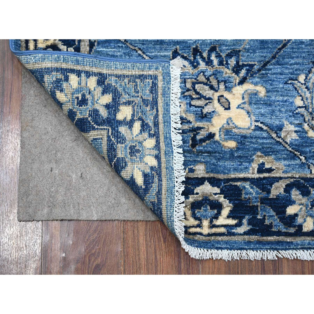 2'6" x 5'10" New Hand Knotted Blue Wool Runner Oriental Rug - MOA10289042