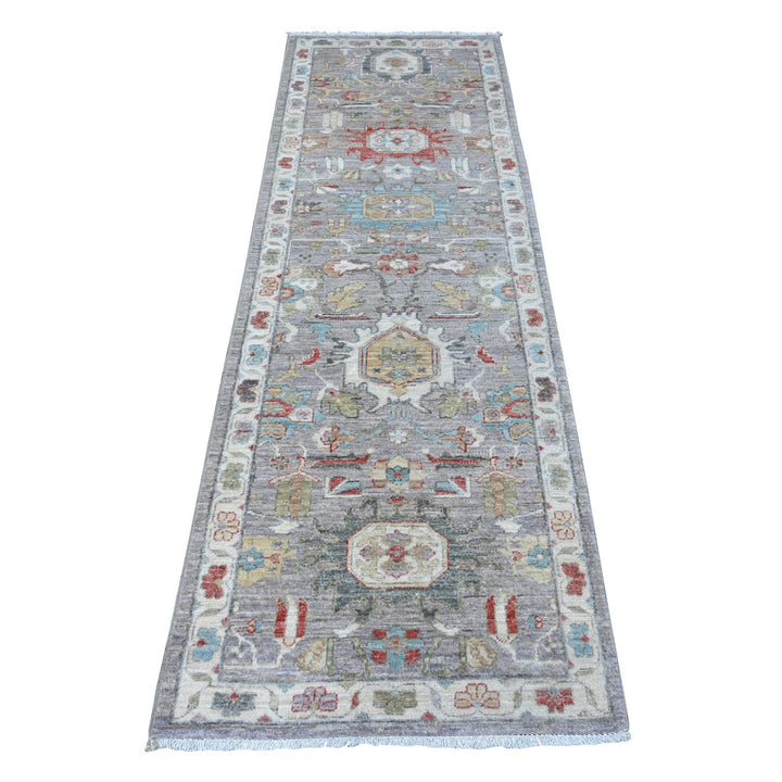 2'6" x 7'10" New Hand Knotted Grey Wool Runner Oriental Rug - MOA10289043