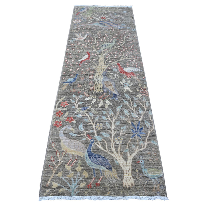 2'7" x 7'10" New Hand Knotted Grey Wool Runner Oriental Rug - MOA10289047