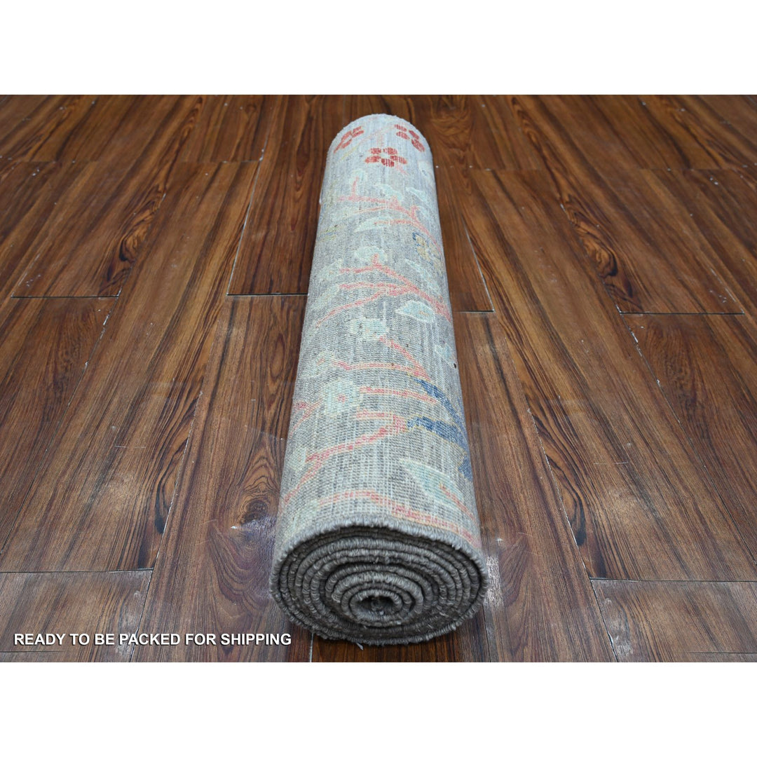 2'6" x 11'5" New Hand Knotted Grey Wool Runner Oriental Rug - MOA10289049