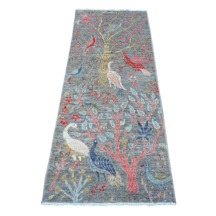 2'5" x 6'0" New Hand Knotted Grey Wool Runner Oriental Rug - MOA10289054