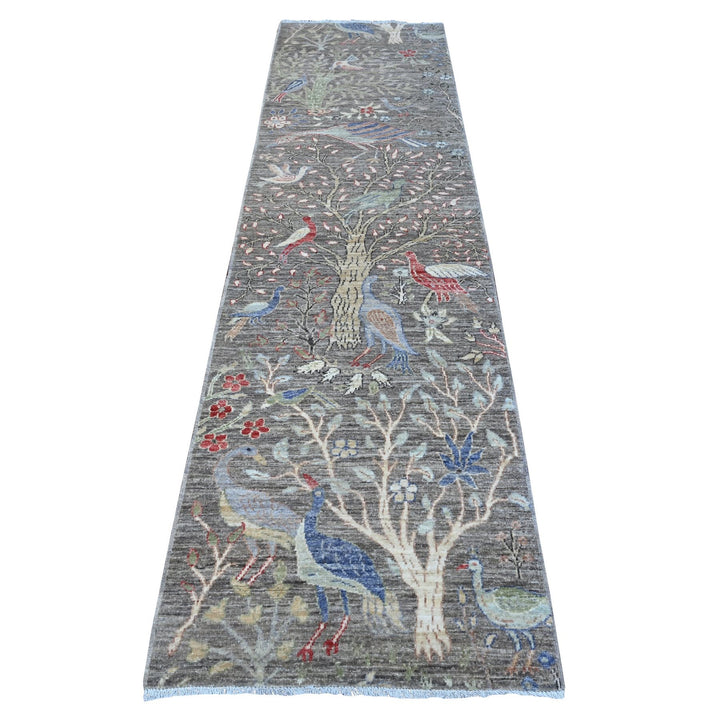 2'7" x 9'8" New Hand Knotted Grey Wool Runner Oriental Rug - MOA10289055