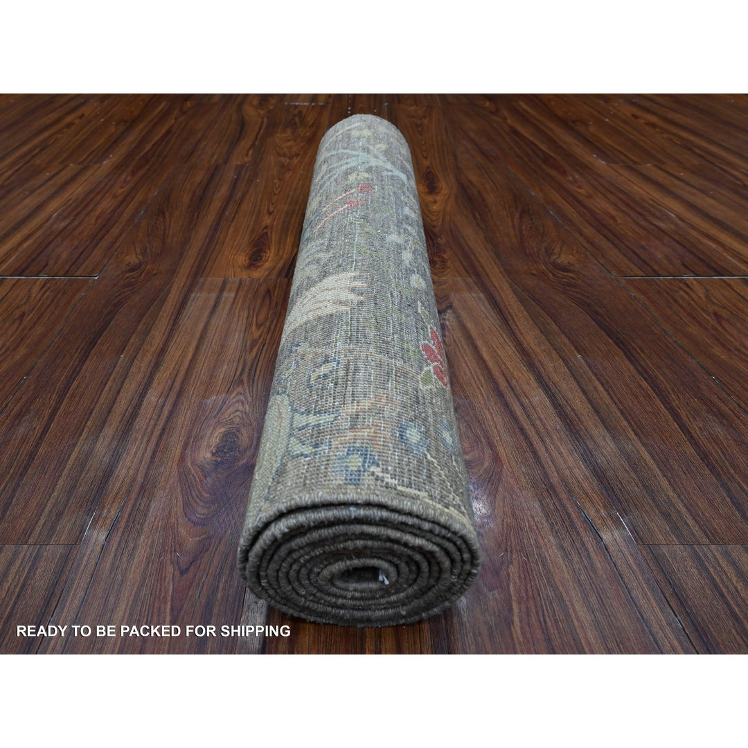 2'7" x 9'8" New Hand Knotted Grey Wool Runner Oriental Rug - MOA10289055