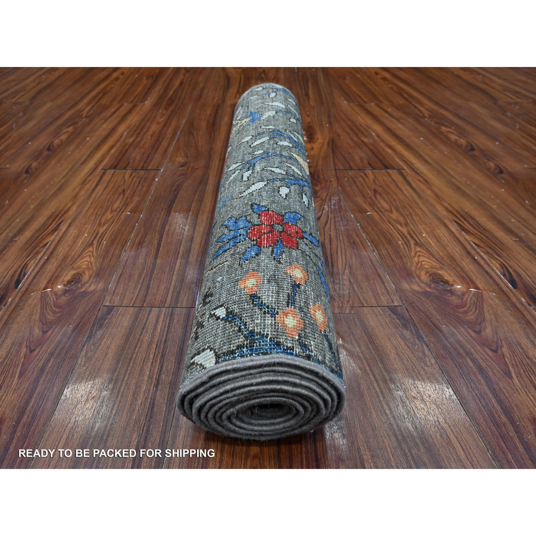 2'6" x 9'9" New Hand Knotted Grey Wool Runner Oriental Rug - MOA10289056