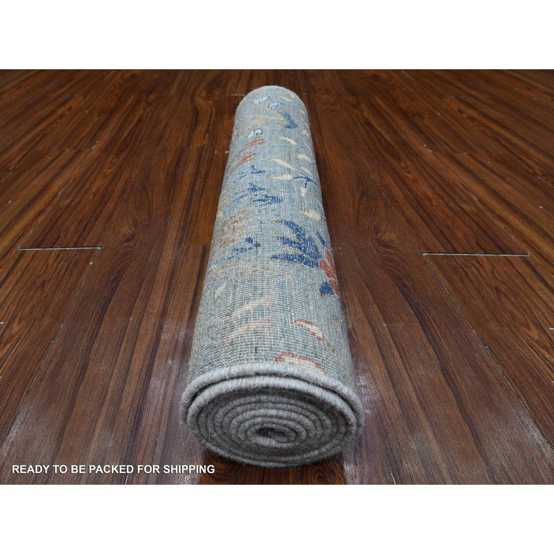 2'6" x 9'9" New Hand Knotted Blue Wool Runner Oriental Rug - MOA10289069