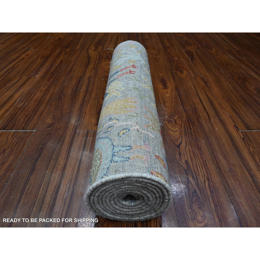 2'7" x 9'11" New Hand Knotted Grey Wool Runner Oriental Rug - MOA10289070