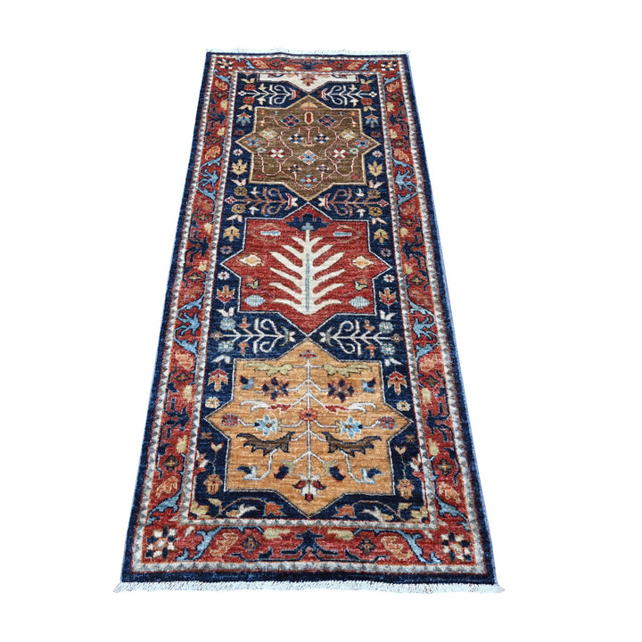 2'6" x 5'11" New Hand Knotted Blue Wool Runner Oriental Rug - MOA10289078