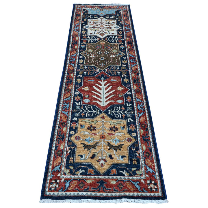 2'6" x 8'1" New Hand Knotted Blue Wool Runner Oriental Rug - MOA10289080