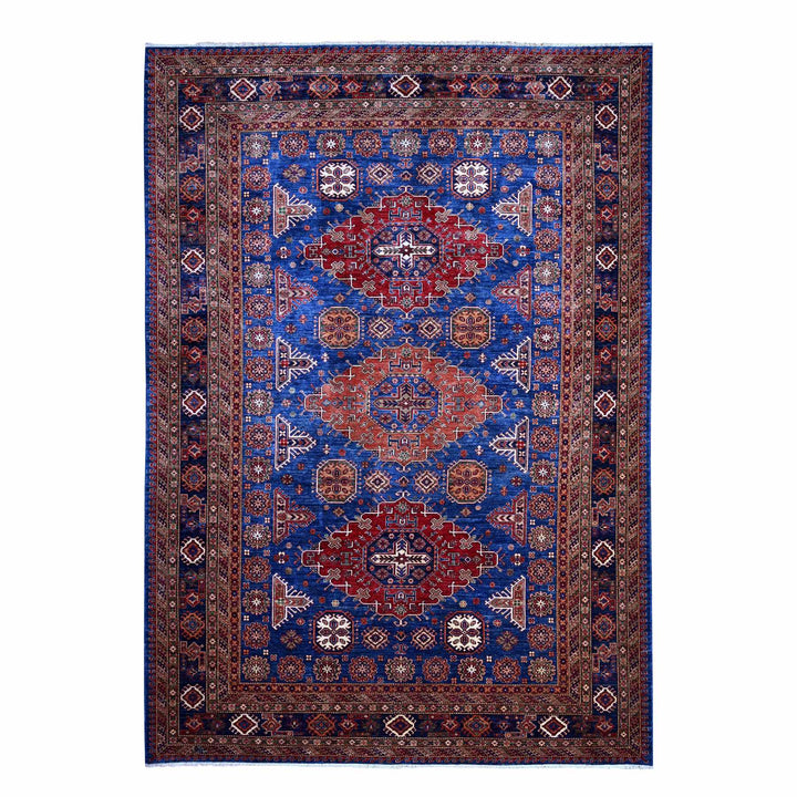 9'8" x 13'7" New Hand Knotted Blue Wool Rectangle Oriental Rug - MOA10289081