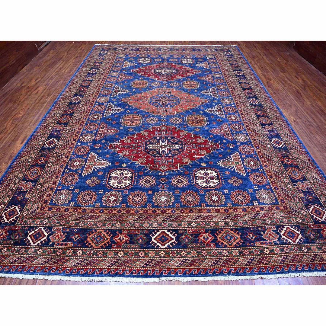 9'8" x 13'7" New Hand Knotted Blue Wool Rectangle Oriental Rug - MOA10289081