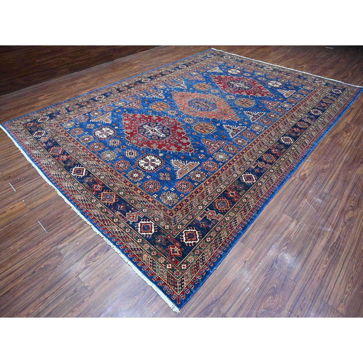 9'8" x 13'7" New Hand Knotted Blue Wool Rectangle Oriental Rug - MOA10289081