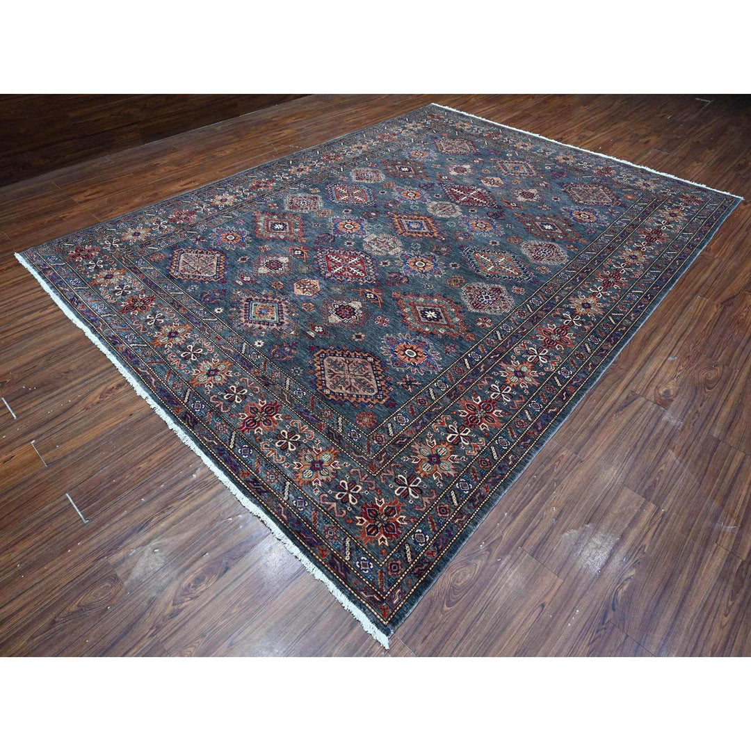 8'11" x 12'1" New Hand Knotted Grey Wool Rectangle Oriental Rug - MOA10289084