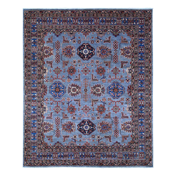 7'11" x 9'11" New Hand Knotted Blue Wool Rectangle Oriental Rug - MOA10289091