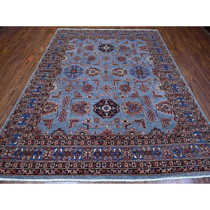 7'11" x 9'11" New Hand Knotted Blue Wool Rectangle Oriental Rug - MOA10289091