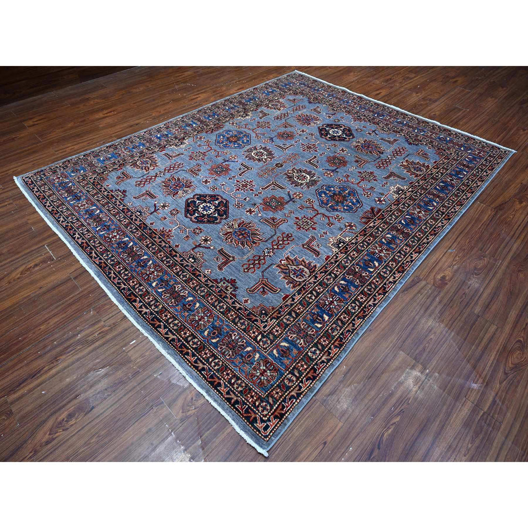 7'11" x 9'11" New Hand Knotted Blue Wool Rectangle Oriental Rug - MOA10289091