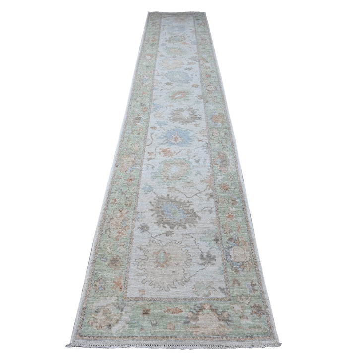 2'9" x 15'4" New Hand Knotted Grey Wool Runner Oriental Rug - MOA10289101