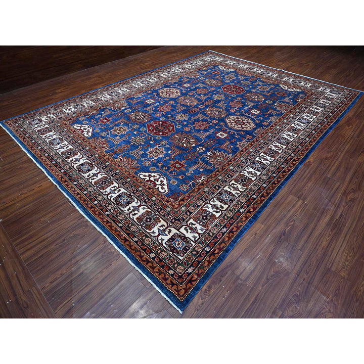 9'10" x 13'5" New Hand Knotted Blue Wool Rectangle Oriental Rug - MOA10289105