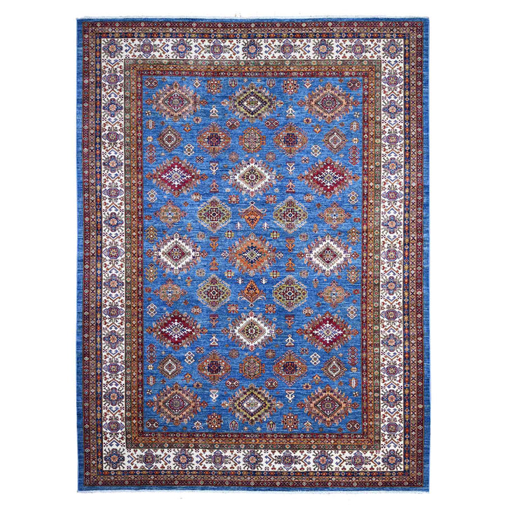 9'9" x 12'11" New Hand Knotted Blue Wool Rectangle Oriental Rug - MOA10289106