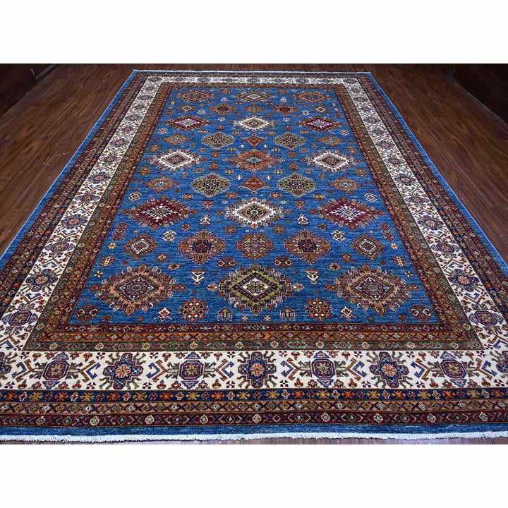 9'9" x 12'11" New Hand Knotted Blue Wool Rectangle Oriental Rug - MOA10289106