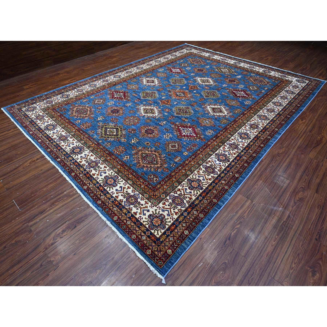 9'9" x 12'11" New Hand Knotted Blue Wool Rectangle Oriental Rug - MOA10289106