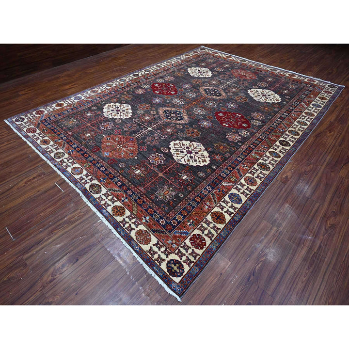 9'0" x 12'3" New Hand Knotted Grey Wool Rectangle Oriental Rug - MOA10289107