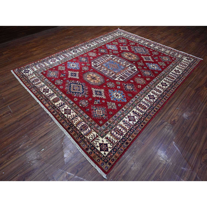 7'9" x 9'9" New Hand Knotted Red Wool Rectangle Oriental Rug - MOA10289110