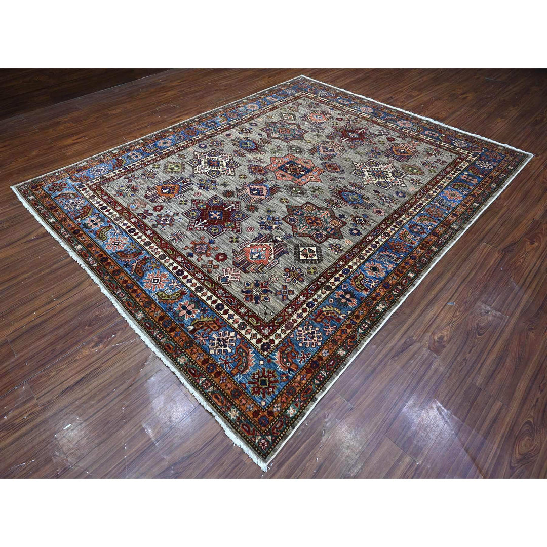 8'1" x 10'1" New Hand Knotted Grey Wool Rectangle Oriental Rug - MOA10289111