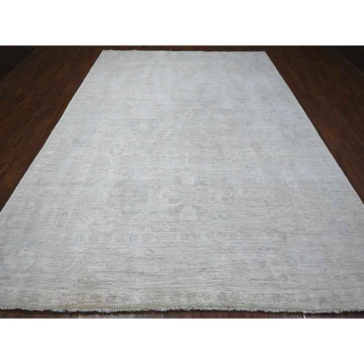 8'9" x 11'9" New Hand Knotted Grey Wool Rectangle Oriental Rug - MOA10289113