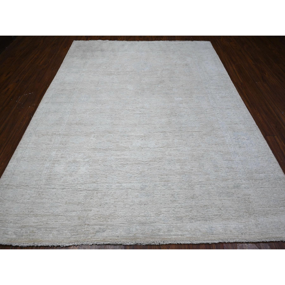 7'11" x 9'10" New Hand Knotted Grey Wool Rectangle Oriental Rug - MOA10289129