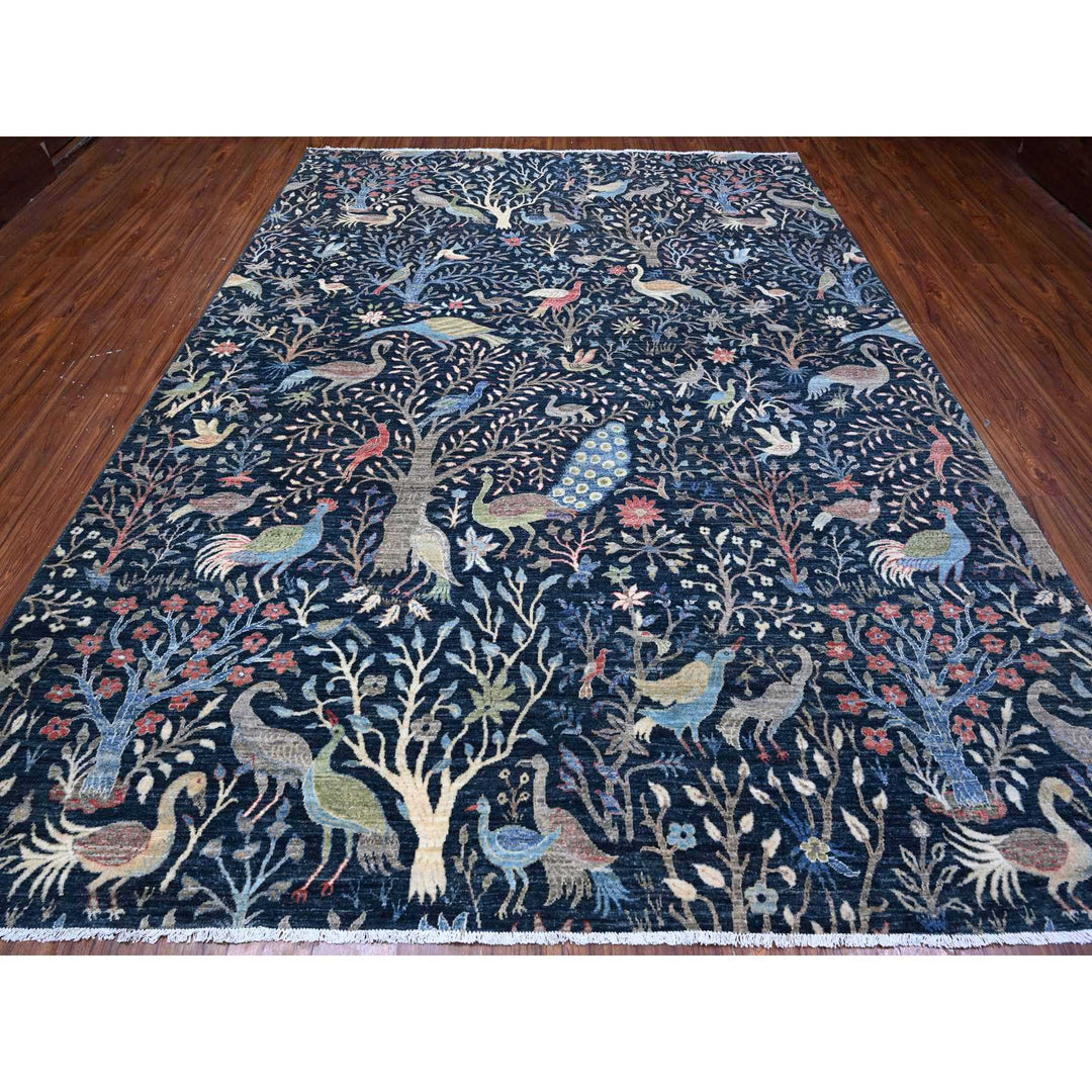 8'10" x 11'10" New Hand Knotted Blue Wool Rectangle Oriental Rug - MOA10289134