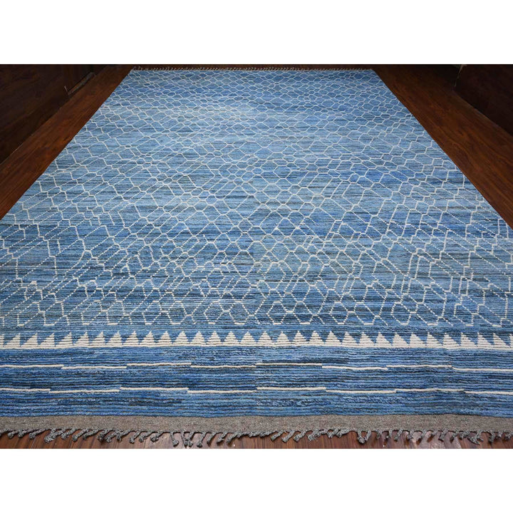 12'0" x 16'1" New Hand Knotted Blue Wool Rectangle Oriental Rug - MOA10289135