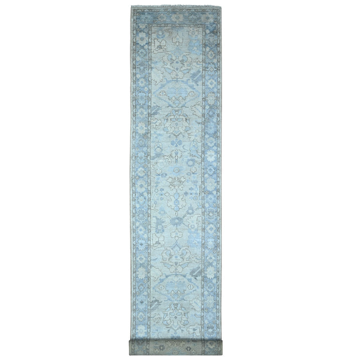 2'11" x 19'5" New Hand Knotted Blue Wool Runner Oriental Rug - MOA10289137