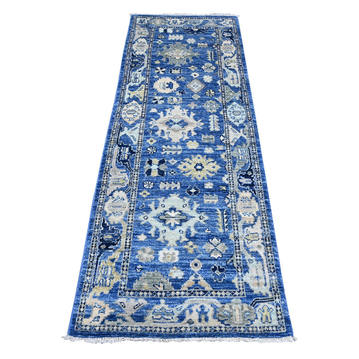 2'8" x 7'8" New Hand Knotted Blue Wool Runner Oriental Rug - MOA10289141