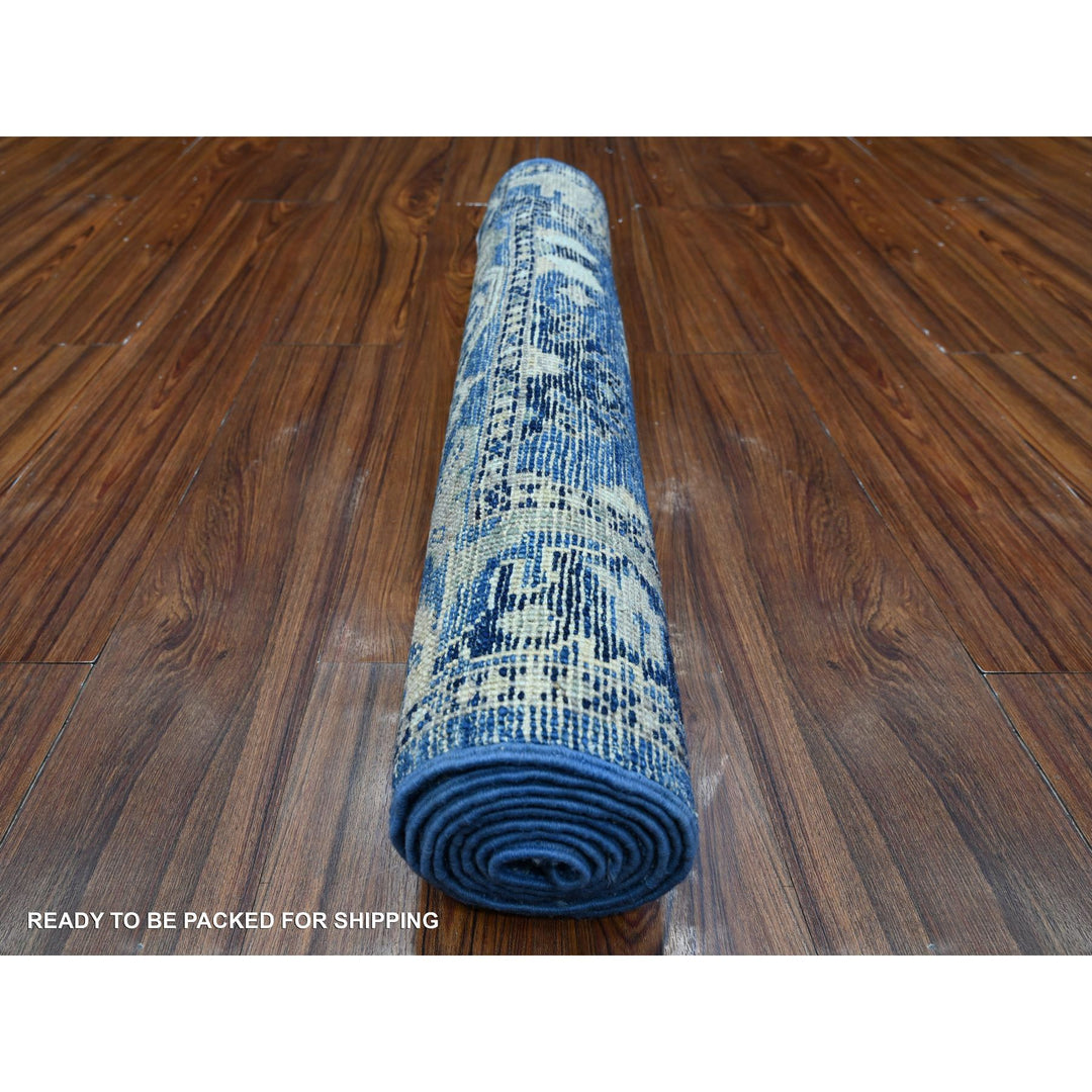 2'8" x 7'8" New Hand Knotted Blue Wool Runner Oriental Rug - MOA10289141