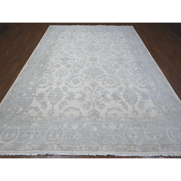 8'10" x 11'7" New Hand Knotted Ivory Wool Rectangle Oriental Rug - MOA10289144