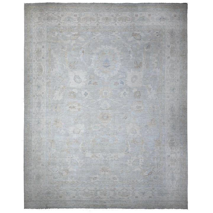 13'7" x 16'11" New Hand Knotted Grey Wool Rectangle Oriental Rug - MOA10289146