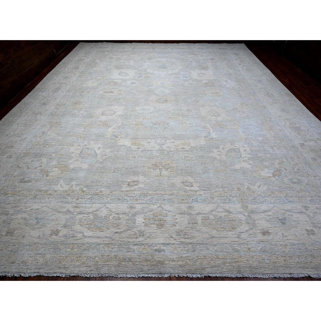 13'7" x 16'11" New Hand Knotted Grey Wool Rectangle Oriental Rug - MOA10289146