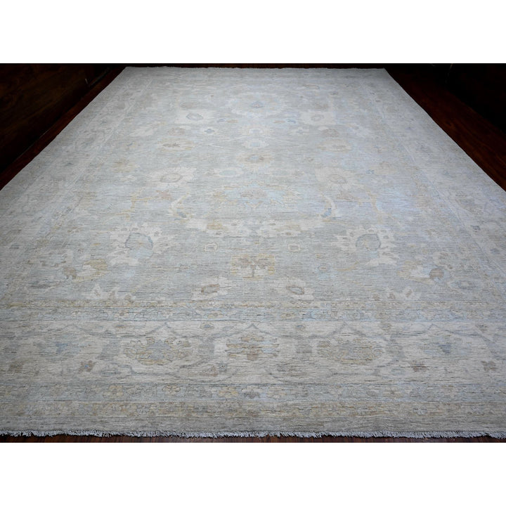 13'7" x 16'11" New Hand Knotted Grey Wool Rectangle Oriental Rug - MOA10289146