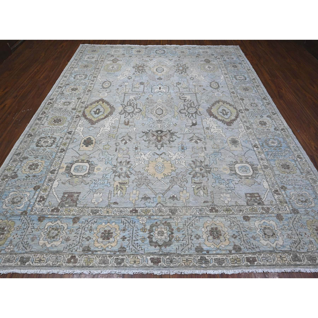 9'2" x 11'1" New Hand Knotted Grey Wool Rectangle Oriental Rug - MOA10289147