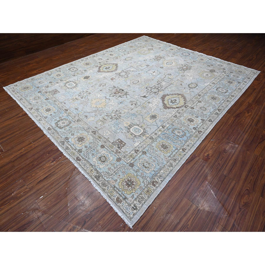 9'2" x 11'1" New Hand Knotted Grey Wool Rectangle Oriental Rug - MOA10289147