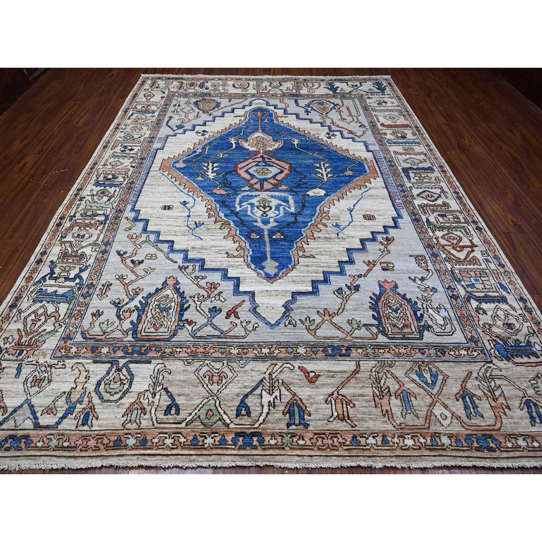 8'10" x 11'9" New Hand Knotted Grey Wool Rectangle Oriental Rug - MOA10289151