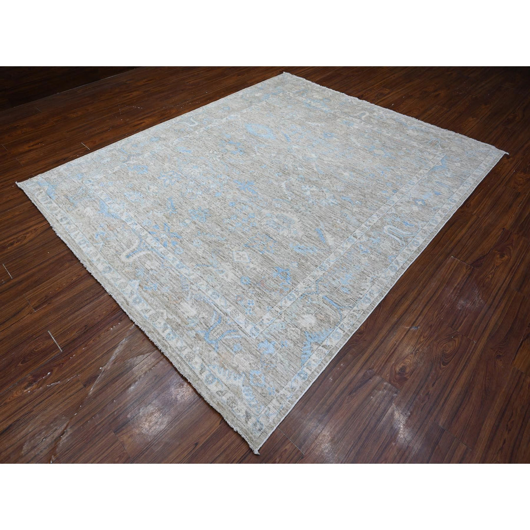 7'9" x 9'5" New Hand Knotted Grey Wool Rectangle Oriental Rug - MOA10289154