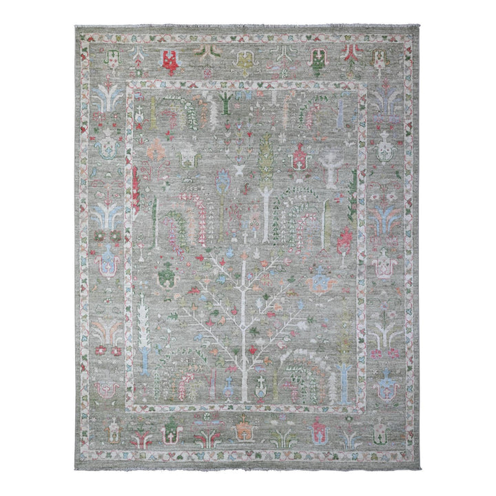 7'8" x 9'10" New Hand Knotted Green Wool Rectangle Oriental Rug - MOA10289155