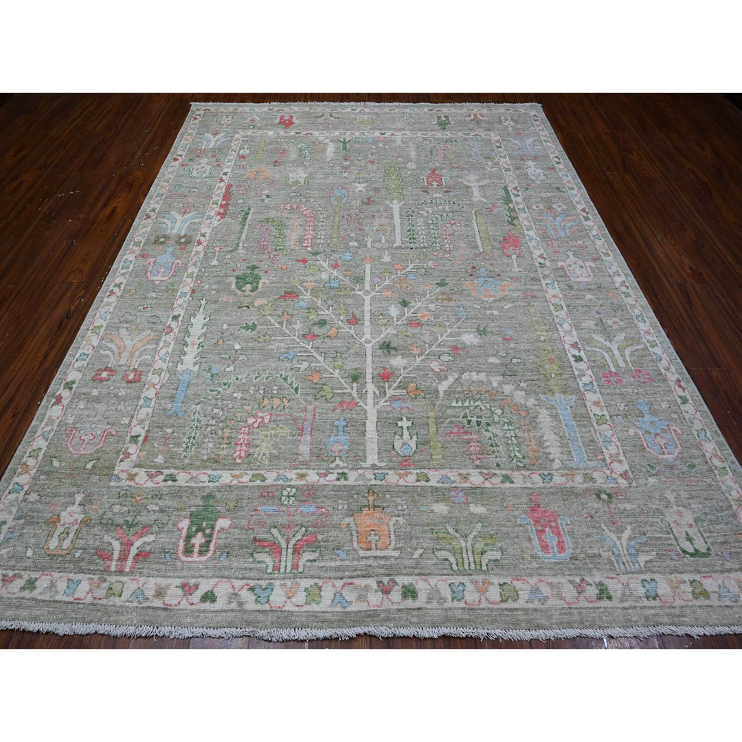 7'8" x 9'10" New Hand Knotted Green Wool Rectangle Oriental Rug - MOA10289155